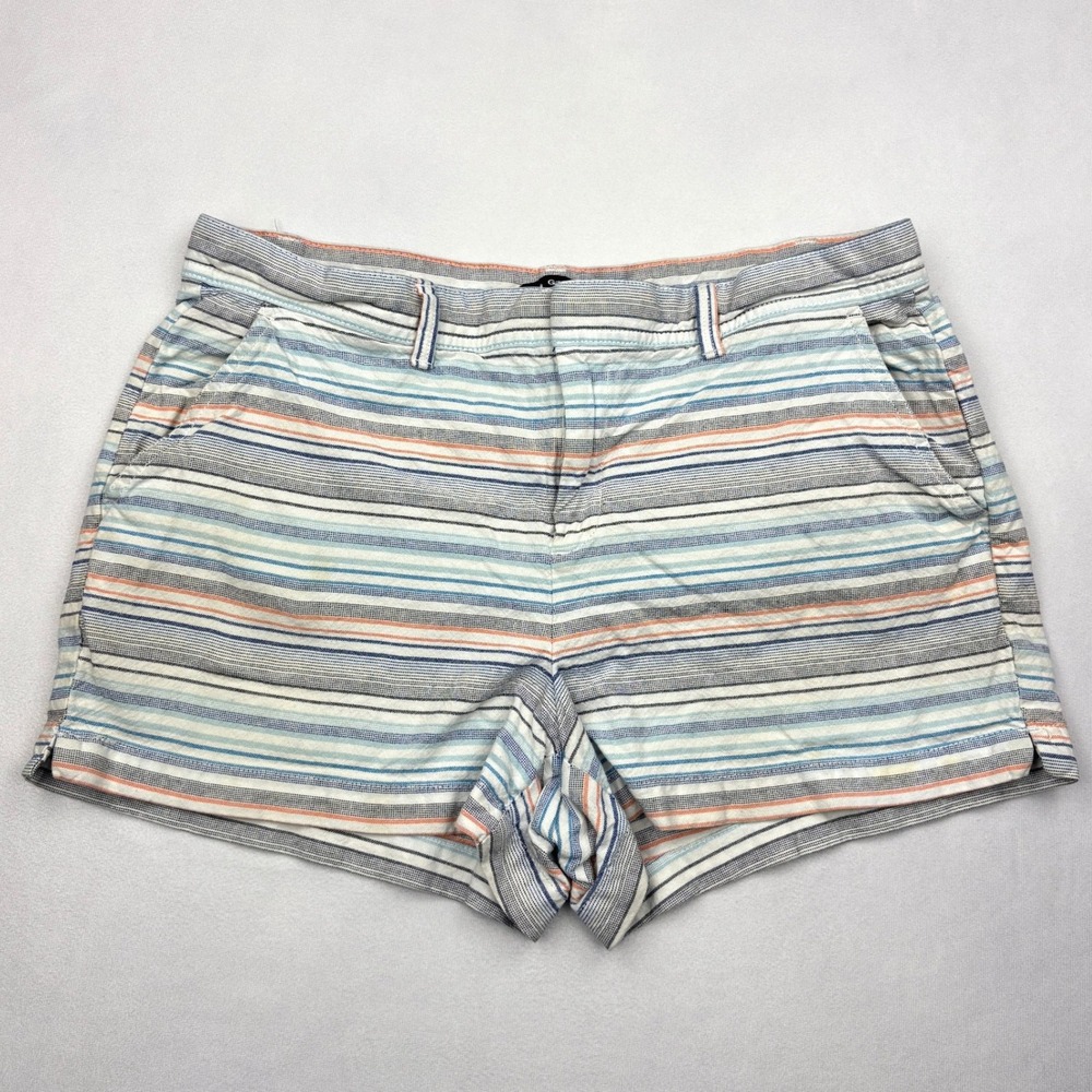 Gap Shorts Womens 10 Blue Coral Striped Linen Cotton Chino Casual Beach Summer